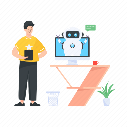Ai assistant, robotic technology, robot assistant, chatting robot, talking robot illustration - Download on Iconfinder