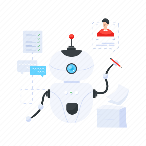 Robot assistance, robotic tasks, working robot, robot writing, robot task handling illustration - Download on Iconfinder