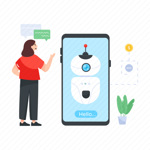 Chatting robot, mobile phone robot, talking robot, robot assistant, robot conversation illustration - Download on Iconfinder
