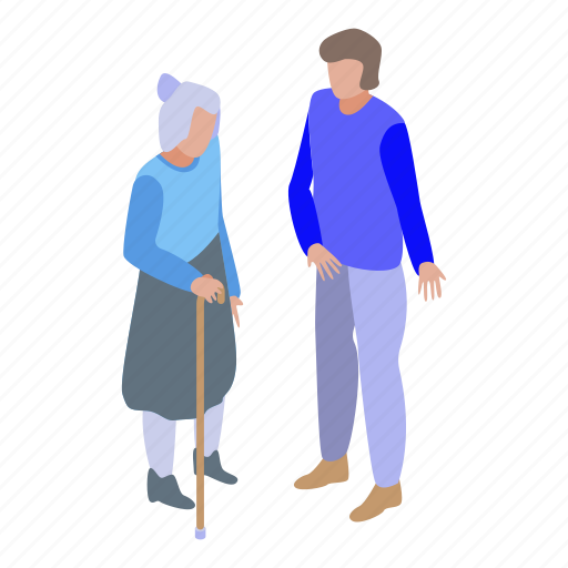 Cartoon, family, grandmother, help, isometric, volunteer, woman icon - Download on Iconfinder