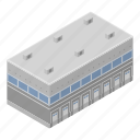 building, business, car, cartoon, house, isometric, warehouse