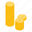business, cartoon, coins, dollar, gold, isometric, stack 