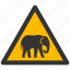 elephant, warning, alarm, alert, attention, caution, damage, danger, exclamation, hazard, problem, protection, risk, safe, safety, chang, mamont 