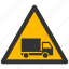 lorry, truck, warning, alarm, alert, attention, caution, damage, danger, exclamation, hazard, problem, protection, risk, safe, safety 