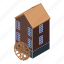 building, cartoon, house, isometric, mill, vintage, water 