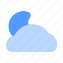 cloudy, night, half, moon, cloud, weather, forecast