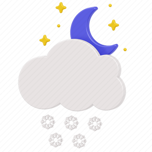 Snow, moon, cloud, star, weather, night, snowfall 3D illustration - Download on Iconfinder