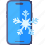 smartphone, cloud, weather, snowflake 