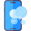 smartphone, cloud, weather, snowing 