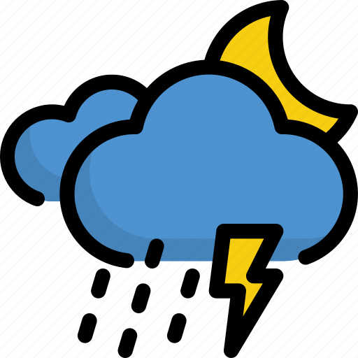Climate, forecast, moon, night, rain, thunder, weather icon - Download on Iconfinder