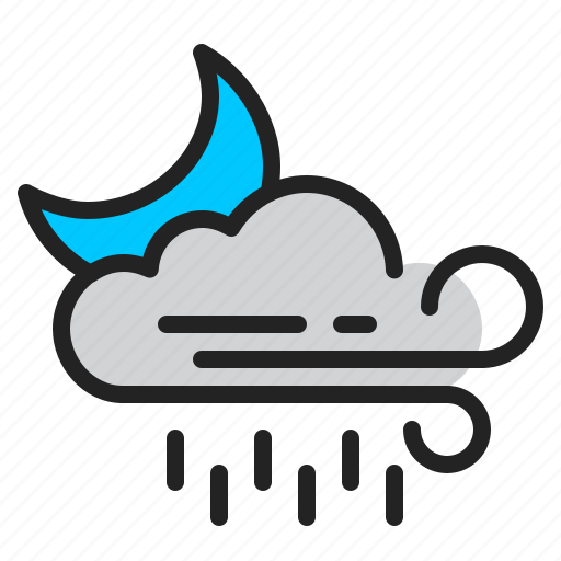 Cloud, moon, night, rain, storm, weather, wind icon - Download on Iconfinder
