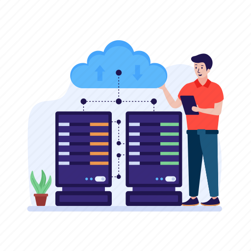 Server hosting, cloud hosting, storage network, database hosting, web hosting illustration - Download on Iconfinder