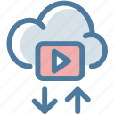 arrow, cloud, donwload, upload, vdo, video, youtube 