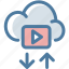 arrow, cloud, donwload, upload, vdo, video, youtube 