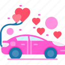 wedding, car, hearts, love, vehicle