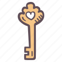 golden, key, heart, ornament, security