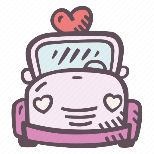 Heart, topped, wedding, goofy, car, front, transport icon - Download on Iconfinder