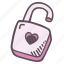 opened, padlock, heart, keyhole, romantic, love 