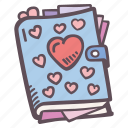wedding, planner, book, hearts, notes, notebook