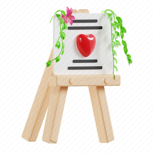 Wedding, template, card, frame, flower, easel, wood 3D illustration - Download on Iconfinder