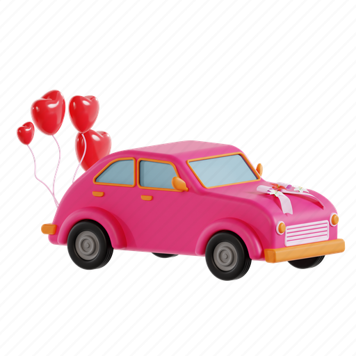 Wedding, car, love, retro, vintage, marriage, celebration 3D illustration - Download on Iconfinder