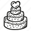 heart, topped, three, tiered, wedding, cake 