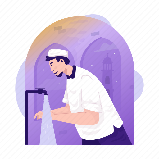 Wudhu, clean up, tradition, worship, brush, cleaning, muslim illustration - Download on Iconfinder