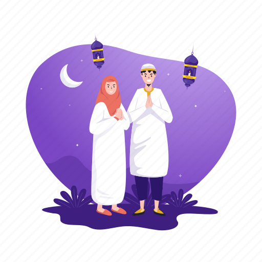 Muslim, couple, greeting, islamic, ramadan, welcome, salam illustration - Download on Iconfinder