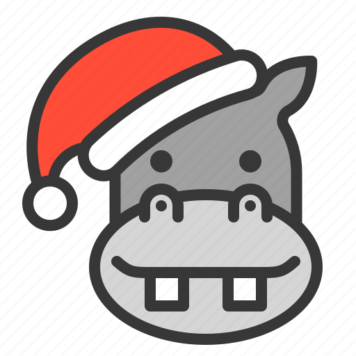 Download Animal, christmas hat, hippo, wild, xmas icon