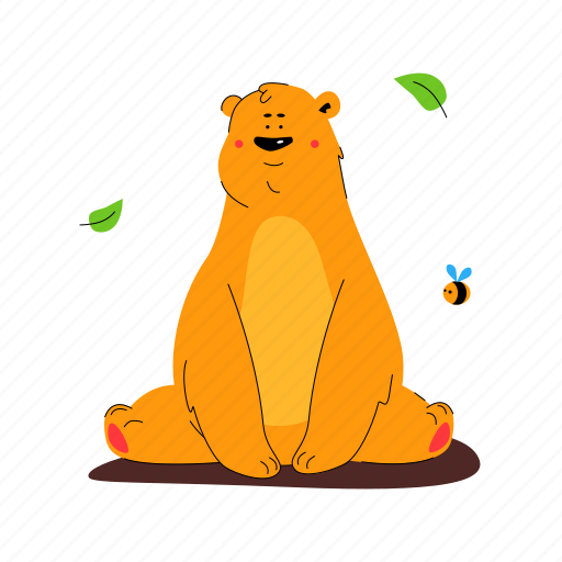Brown, bear, wild, animal, bee, sitting illustration - Download on Iconfinder