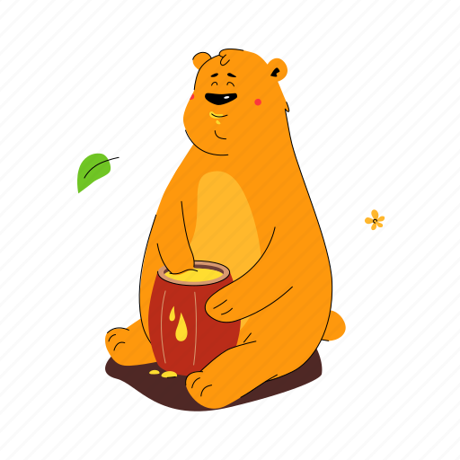 Brown, bear, wild, animal, honey, barrel illustration - Download on Iconfinder