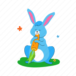 cute, animal, blue, rabbit, hare, eating, carrot 