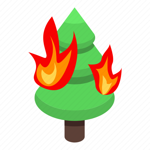 Burning, cartoon, fir, isometric, silhouette, tree, water icon - Download on Iconfinder