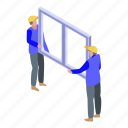 business, cartoon, frame, install, isometric, person, window