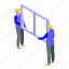 business, cartoon, frame, install, isometric, person, window 