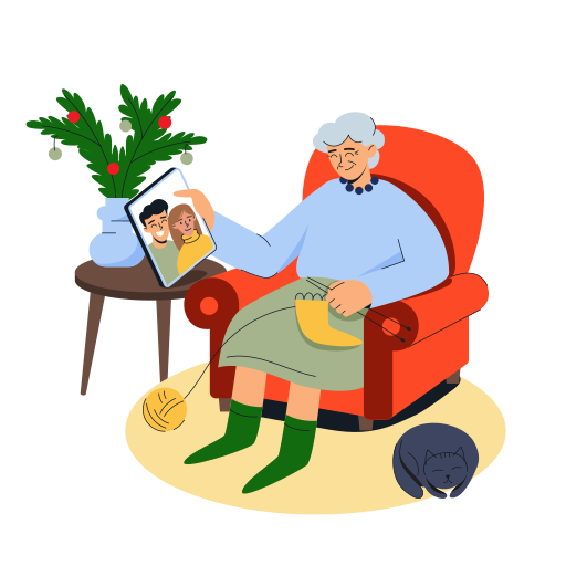 Knitting, grandmother, grandma, cat, senior, cozy, family illustration - Free download