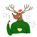 reindeer, deer, new years eve, nye, new year, champagne, celebrate, cheers, fireworks, winter, christmas 