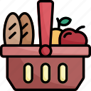 food basket, full, supplies, food, camping, basket, picnic basket