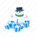 winter, snowman, gift box, holiday, present, surprise, december, festive, event 