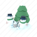 winter, snowman, pine tree, snow ball, hat, snow, snowflake, december, holiday 