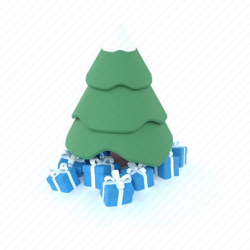 Winter, pine tree, snow, snowflake, gift box, surprise, holiday 3D illustration - Download on Iconfinder