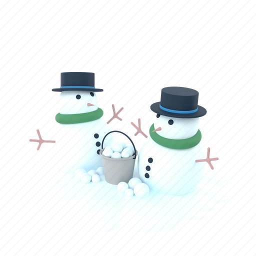 Winter, snowman, bucket, snow ball, snowflake, december, holiday 3D illustration - Download on Iconfinder
