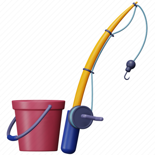 Fishing, rod, winter, season, holiday, hook, bucket 3D illustration - Download on Iconfinder
