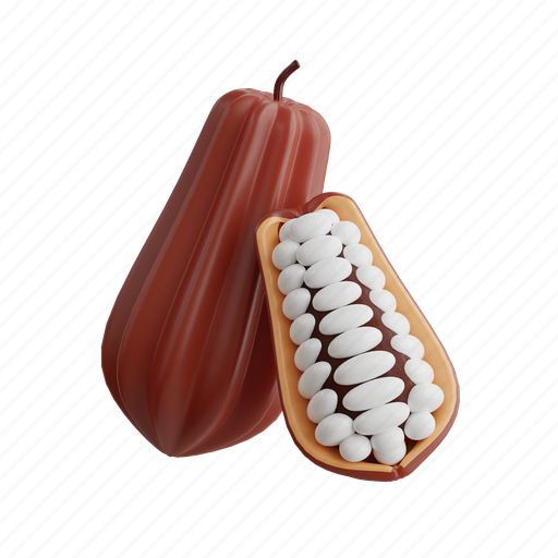 Cocoa, bean, cacao, chocolate, organic, seed, brown 3D illustration - Download on Iconfinder