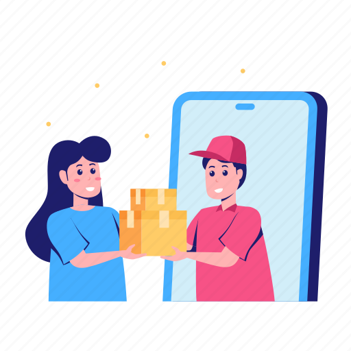 Delivery, online delivery, package, woman, online, shopping, commerce illustration - Download on Iconfinder