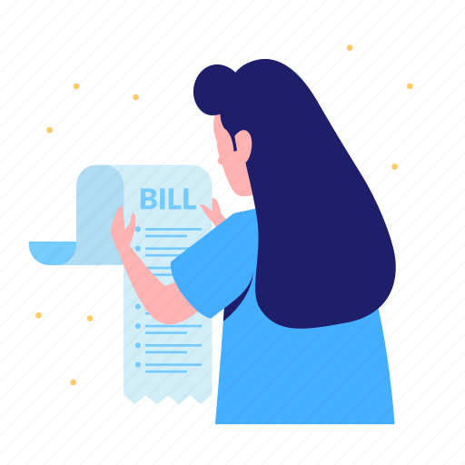 Bill, finance, bank, woman, online, shopping, commerce illustration - Download on Iconfinder