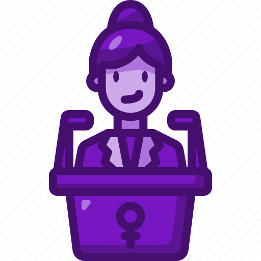 Woman, conference, speech, podium, empowerment, feminism, communications icon - Download on Iconfinder