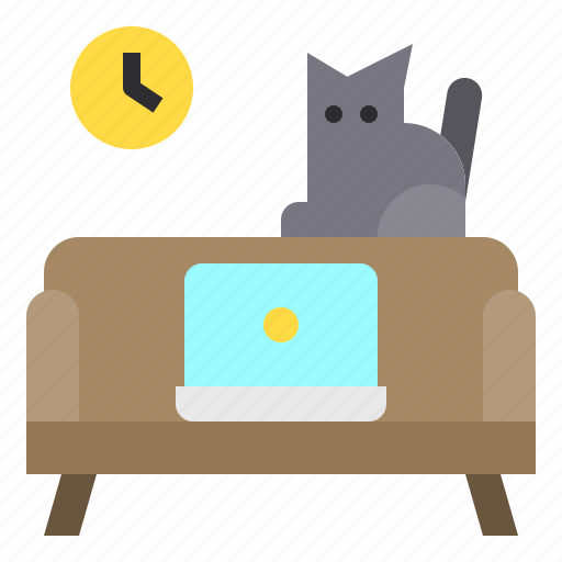 Cat, clock, computer, laptop, sofa icon - Download on Iconfinder