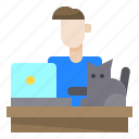 avatar, cat, laptop, man, working