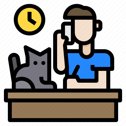Cat, clock, home, man, work, working icon - Download on Iconfinder